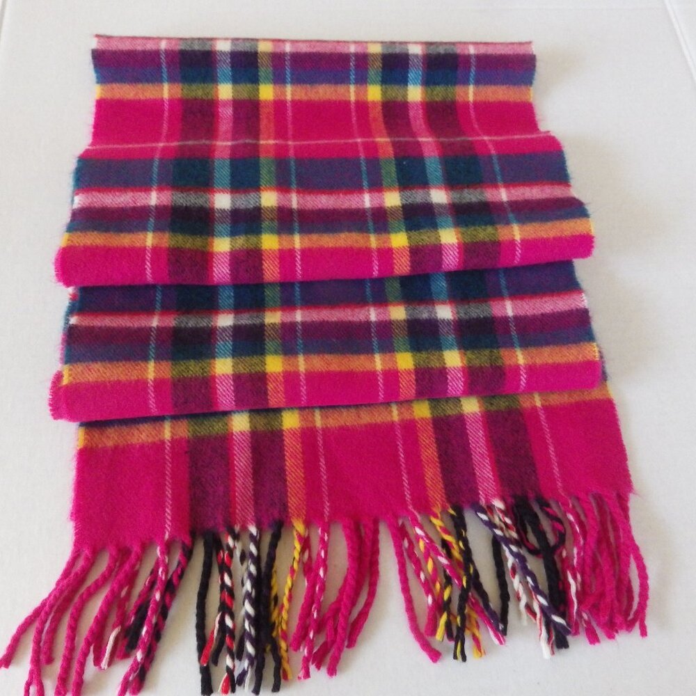 COPY - Cashmere Plaid Scarf/ Wrap/ Made in Scotland/Red/ Navy/ Yellow/ White